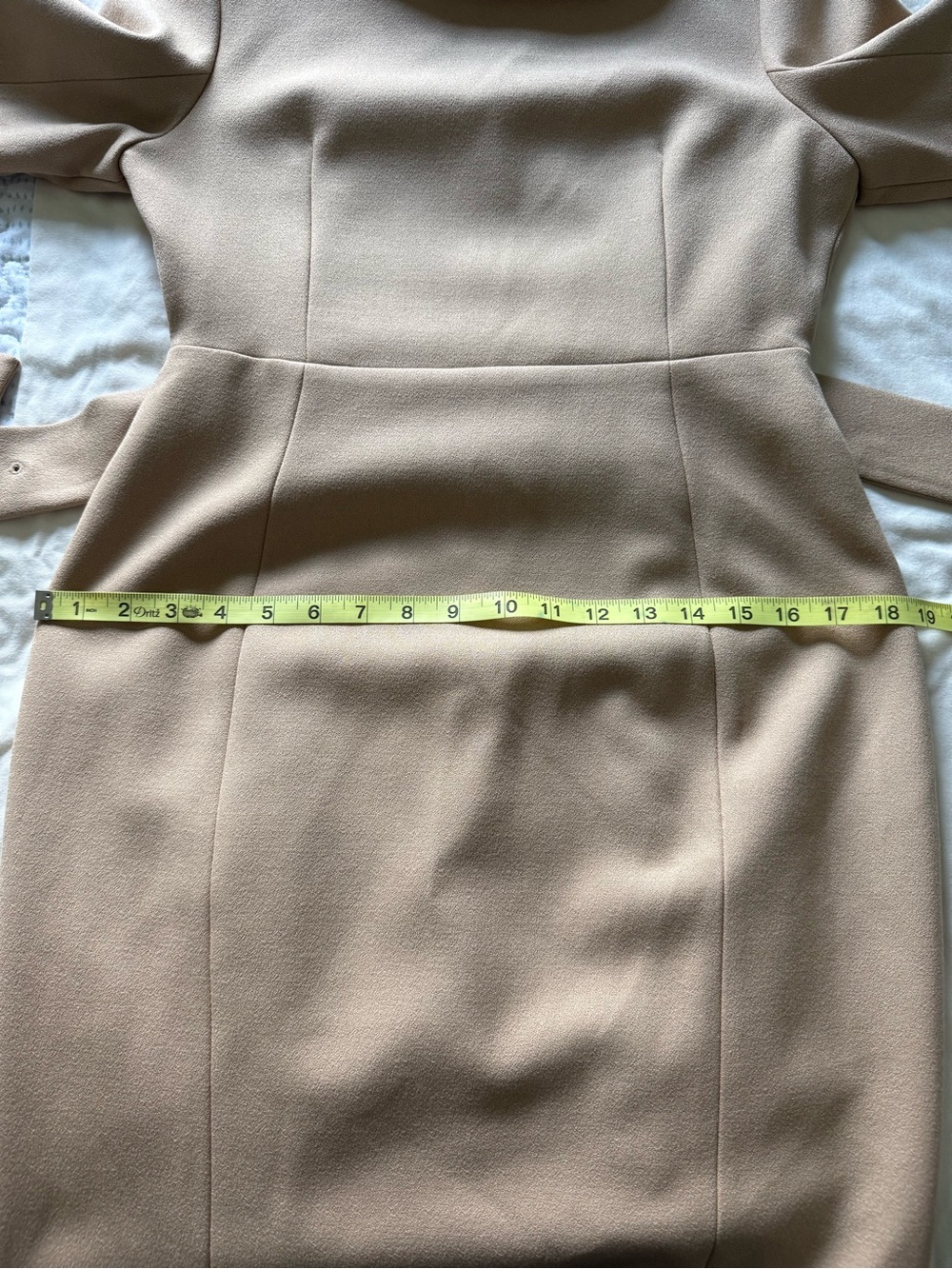 Karen Millen Camel Midi Crepe Structure Dress with Waist Tie 6 Petite - Picture 9 of 11